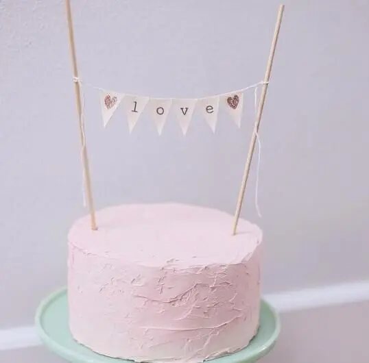 

free shipping Love Rustic cotton banner red hearts wedding cake toppers bunting birthday party decor bridal shower cake banner