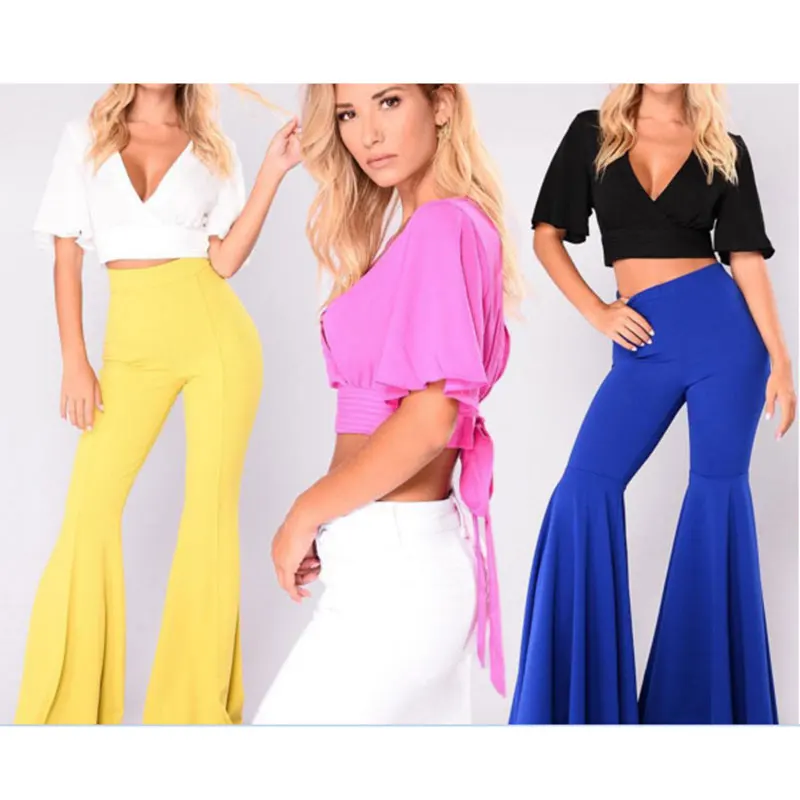 new fashion 2017 women pants elastic waist with high waist wide legs harem pants drawstring ladies casual trousers pantalones Pants