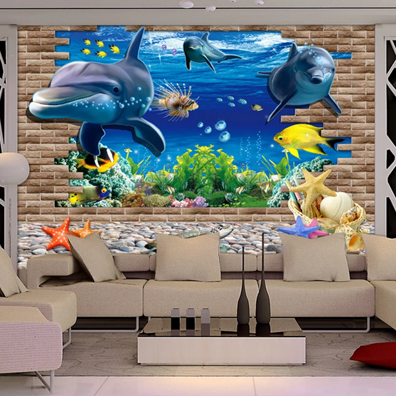 3d wallpaper mural 3D seabed fish Wall Sticker nursery wall decor