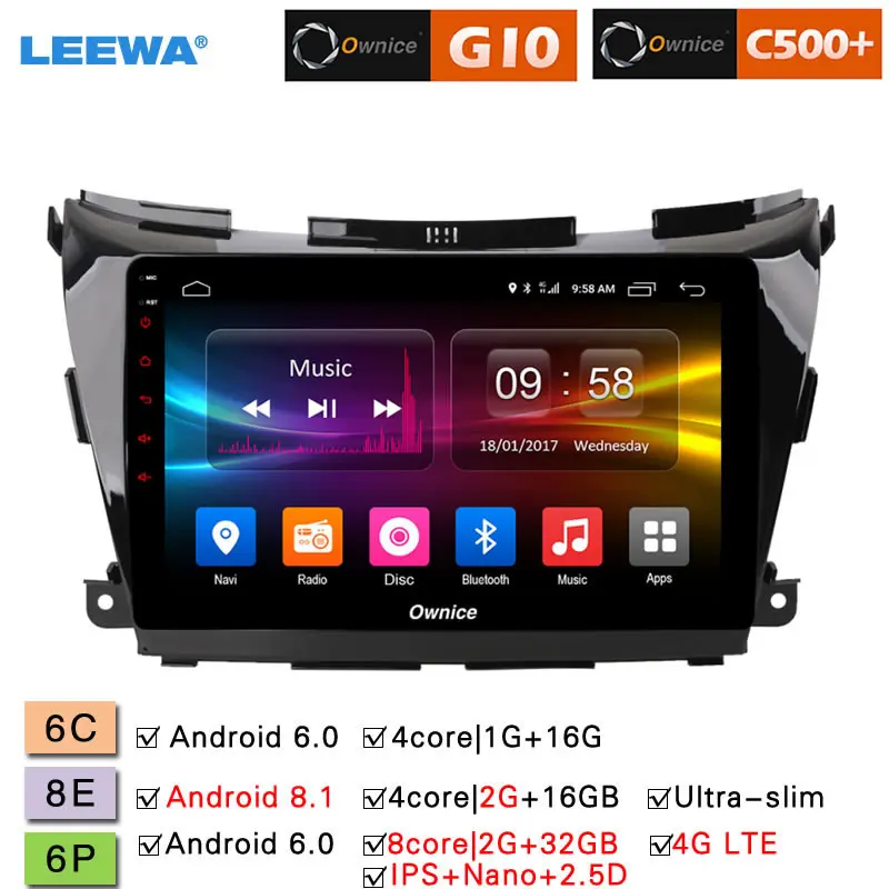 

LEEWA 10.1 " Android 8.1 8-Core/DDR3 2G/32G/Support 4G LTE Car Media Player With GPS For Nissan Murano 2015-2017 (Murano 3, Z52)