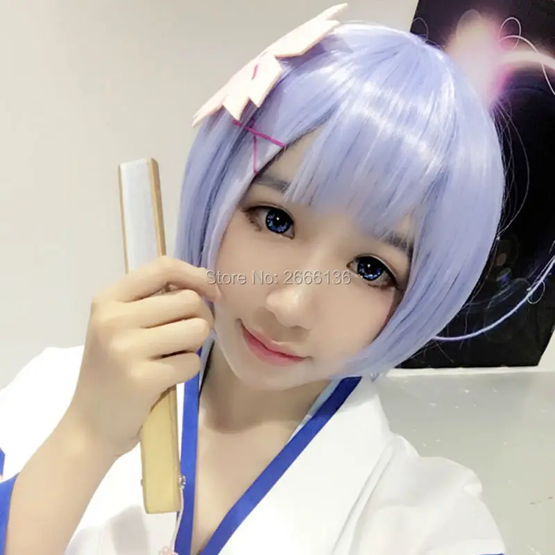 

New!! Re:Life In A Different World From Zero Rem Cosplay Wig Blue Short Anime Wigs Women Costume Hair