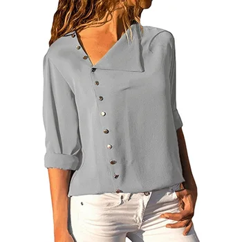 

Women Casual Solid Long Sleeve Blouse Lapel Shirt Blouse Shirt Women Irregular Collar Regular Blusas Chemise Femme 2018
