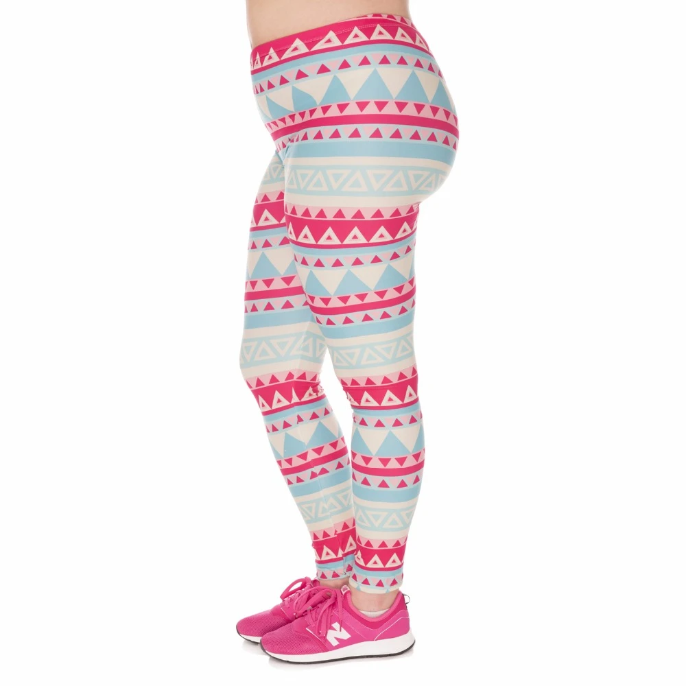 

Large Size Women Leggings Aztec Green Printing Stretch High Waist Plus Size Trousers Pants For Plump Women