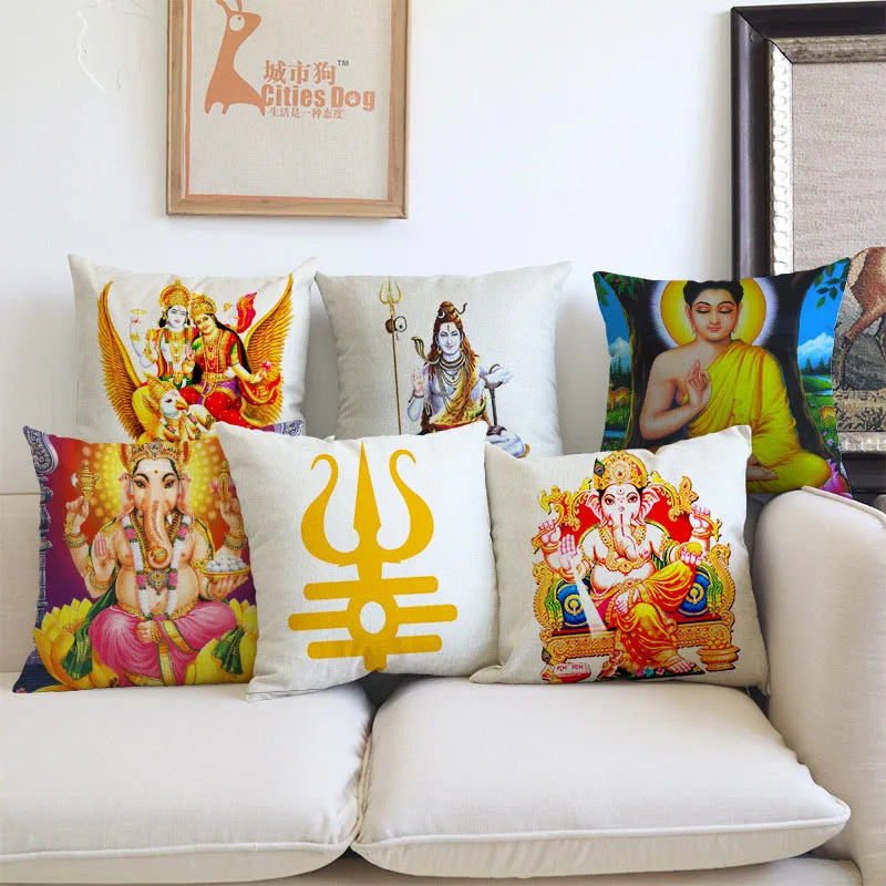 Hinduism God Ganesha Vishnu Shiva Hanuman буддизм льняная наволочка чехол для подушки дома дивана