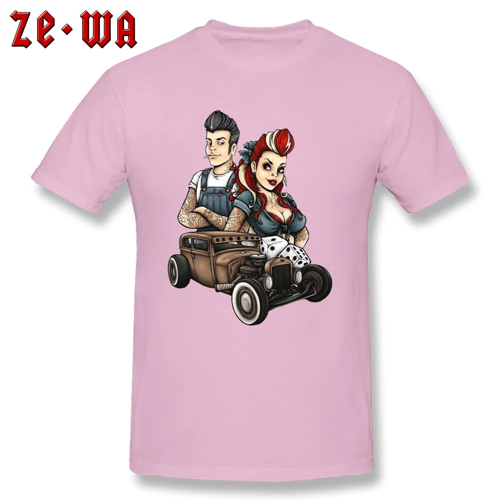 rockabill T Shirt for Men Custom VALENTINE DAY Tops T Shirt Short Sleeve Funny Design Tops T Shirt Crewneck All Cotton rockabill pink