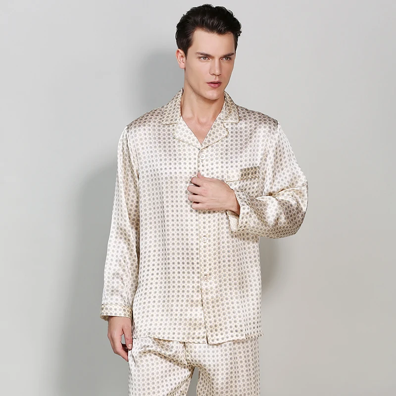 Мужская шелковая ночная рубашка с длинным рукавом|pajama sets|mens silk satin pajamasmens pajamas |