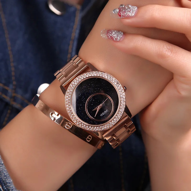 Роскошные Guou Марка Золото Нержавеющая сталь Одежда высшего качества Модные женские бриллианты леди подарок Кварцевые наручные часы