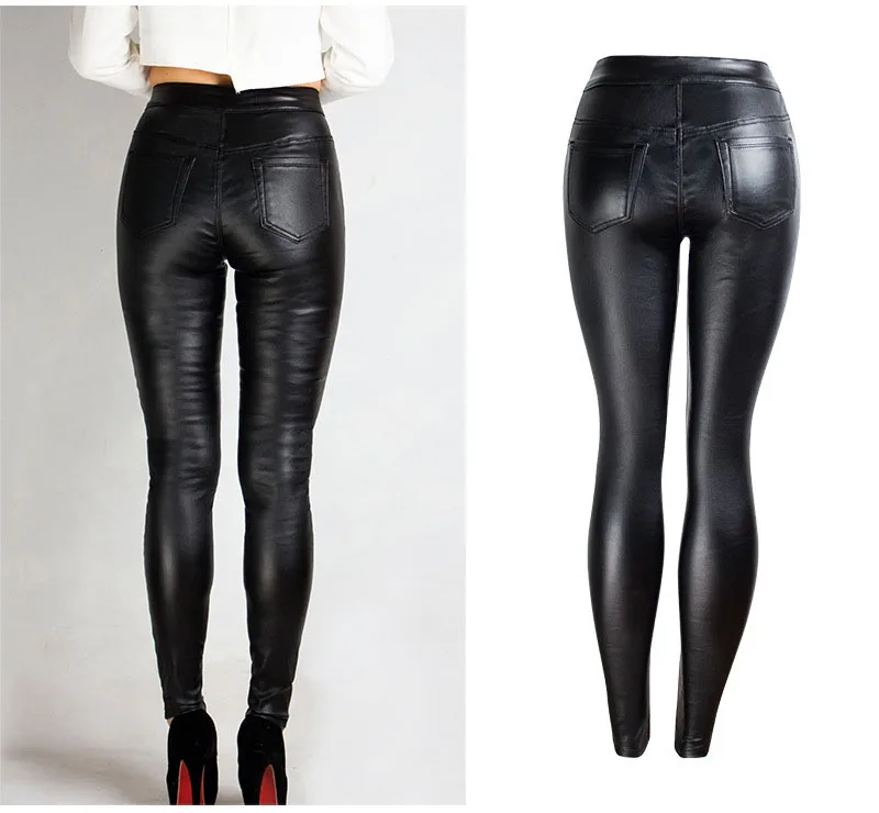 Hot style band PU trousers for women with velour luster trousers for women autumnwinter amazon pencil pants black leg pants (5)