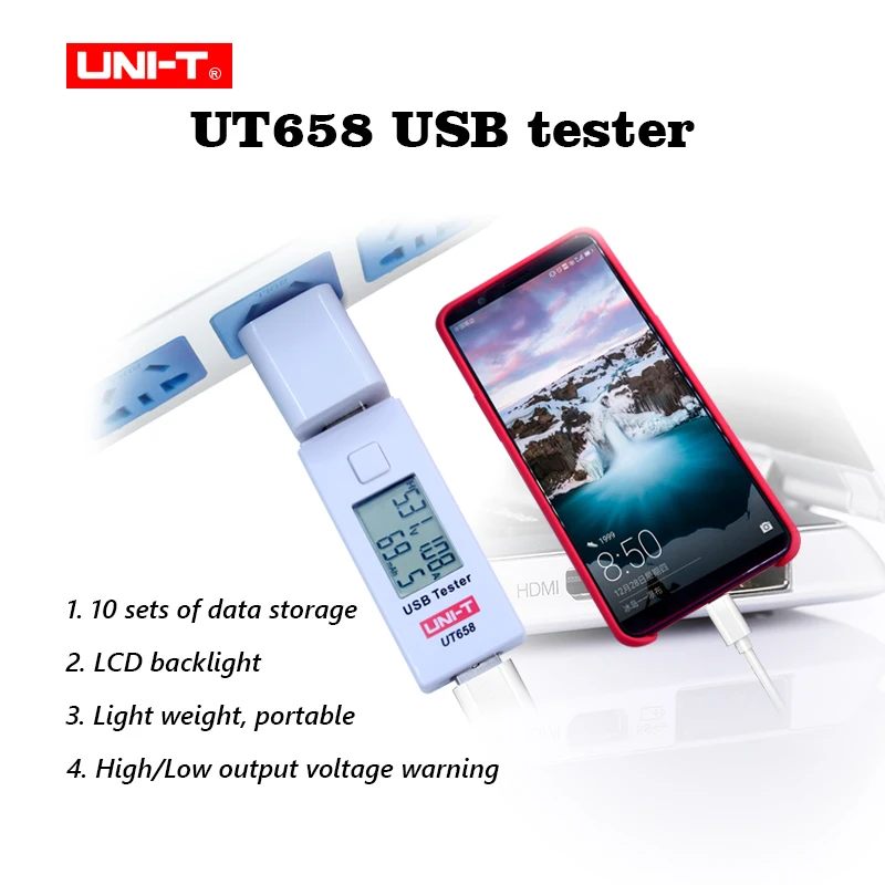 

USB Testers U Disk Doctor Chargers Voltmeter Ameter Capacity Test MAX 9V with Data Storage Backlight UNI-T UT658 Free Shipping