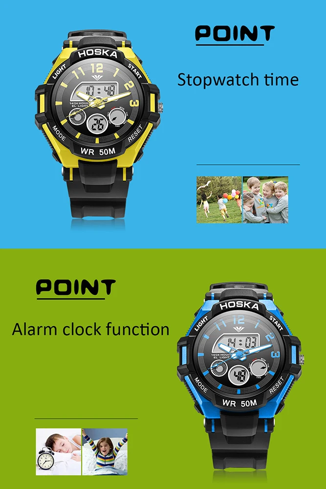 Hoska спортивные часы детские цифровые часы кварцевые часы для девочек два дисплея студенческие женские часы цифровые часы Водонепроницаемость: 50 м HD028S