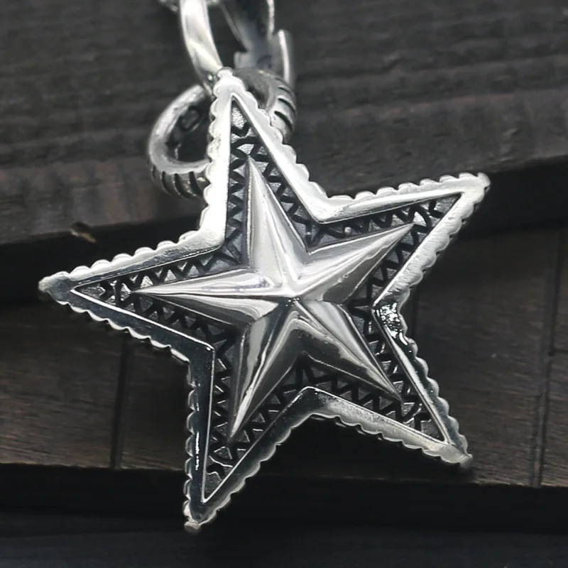 

S925 Sterling Silver Cody Pentagram Star Pendant Asian Retro Thai Silver Sweater Chain Necklace Falling Boys And Girls Pendant