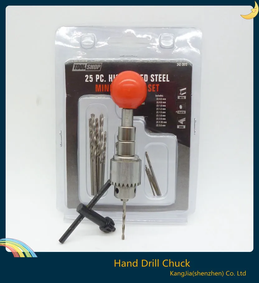 1pc Mini Hand Twist Drill+25pc High Speed Steel Drill Bit Set Hand Drill Chuck Clamp 0.3 4mm
