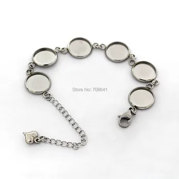 

Stainless Steel Link Chain Bracelet with Round Smooth Bezels Glass Resin Cabochons Bases Blanks Bracelet Settings DIY Findings
