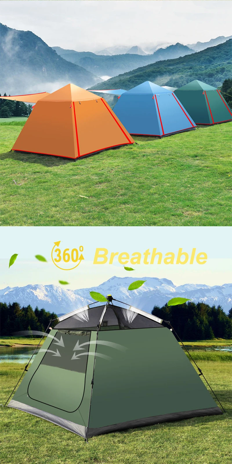 Автоматическая Наружная палатка для кемпинга, 3 человека, 4 человека, водонепроницаемая двухслойная палатка, складная, быстрое открытие, 3 сезона, для пеших прогулок, путешествий
