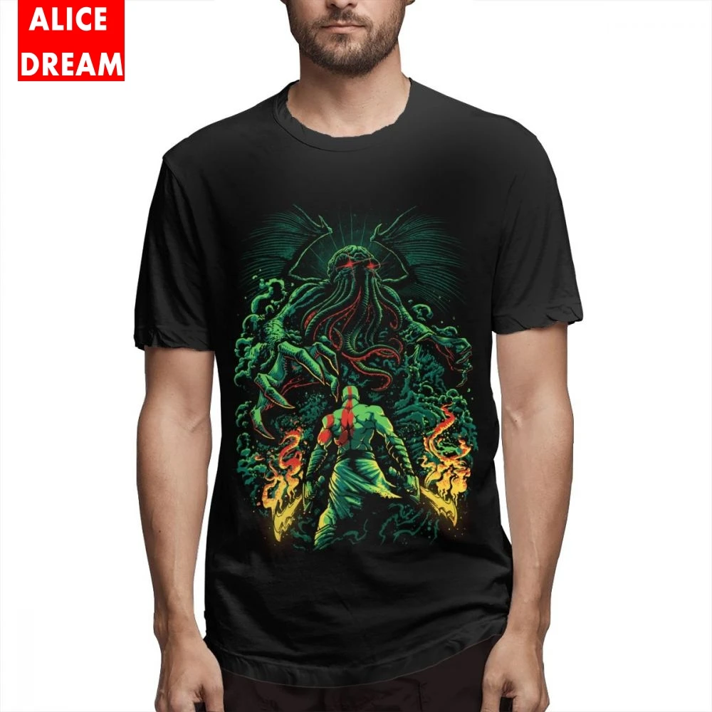 Cthulhu t shirt Casual New Arrival Clash Of The Old Gods Tee Male Graphic Print Short Sleeve Crewneck S-6XL T Shirt | Мужская одежда