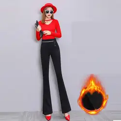 Высокая талия повседневные штаны Для женщин осень-зима 2018 новый корейский вариант плюс тонкие Бархатные расклешенные брюки черные длинные