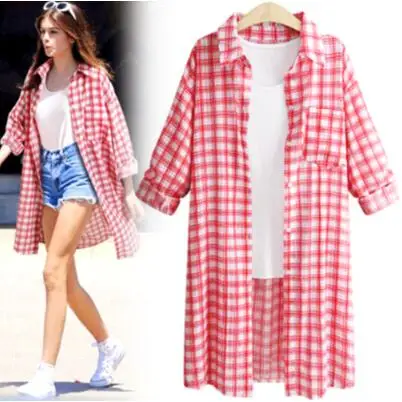 

Social Autumn Long Cardiigan Plaid Shirts Plus Size Blouses For Women 3xl 4xl 5xl Blusas Femininas Elegant Tops A520