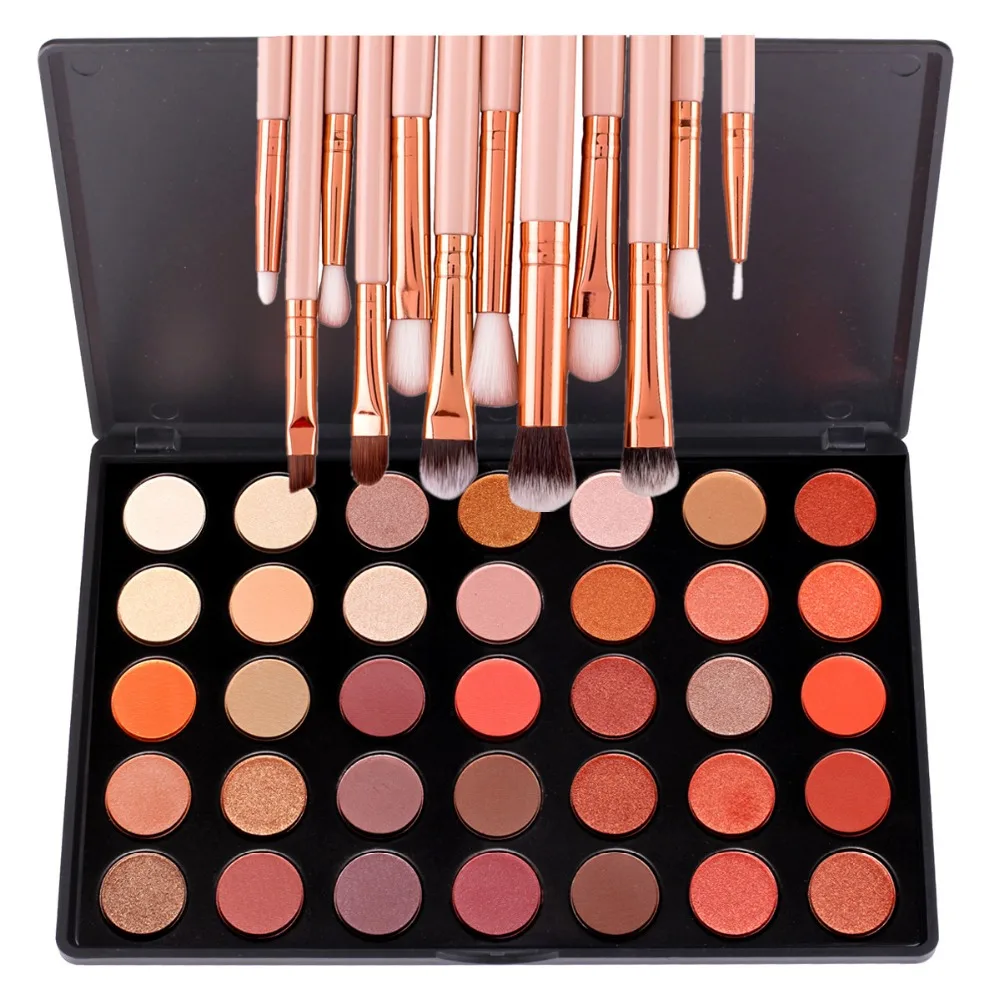  DE'LANCI 35 Colors Shimmer Matte Eye shadow Professional Makeup Eyeshadow Palette With 12 Pcs Eye B