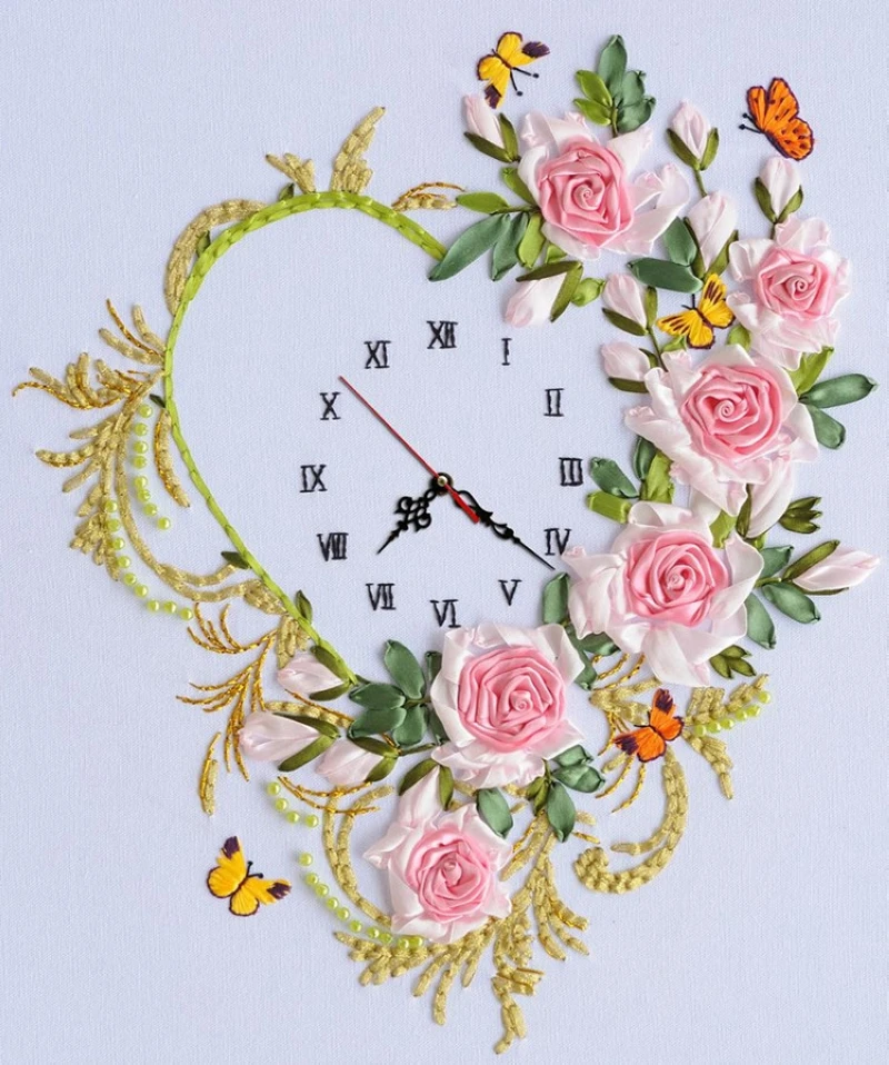 Diy 3dリボン刺繍クロスステッチキットセット手作り針仕事 愛のハート花ルーム時計の装飾時計 Handmade Needlework Cross Stitch Kitsembroidery Cross Stitch Aliexpress