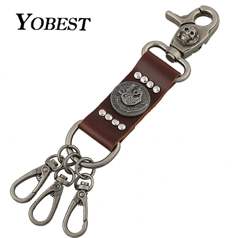 YOBEST Punk Love Genuine Leather Skull Keychain For Men Personalized