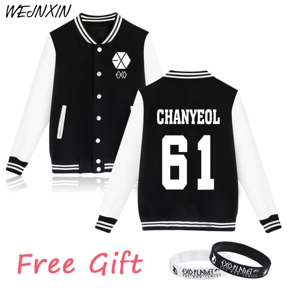 

WEJNXIN EXO Kpop Hoodies Women Men Casual Unisex Fans Supportive Baseball Jacket Member Name Couple Exo Clothes Free Gift