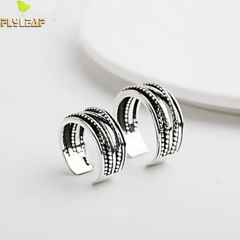 

Flyleaf 100% 925 Sterling Silver Retro Style Multilayer Twist Open Rings For Women Fashion Party Jewelry