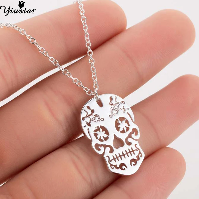 

Yiustar Collares Women Men Punk Skull Necklace Girls Stainless Steel Pendants Necklaces Day Of The Dead Jewelry Mexican collier