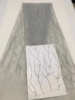 

Latest African Lace 2018 Simple Design French Tulle Lace With Silver Grey Sequins Embroidered French Lace Fabric For Wedding