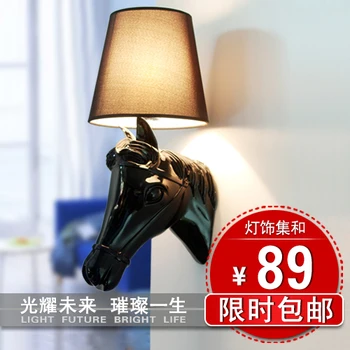 

Brief modern vintage resin horse head wall lighting ofhead personalized lighting gangnam wall lamp cloth shade