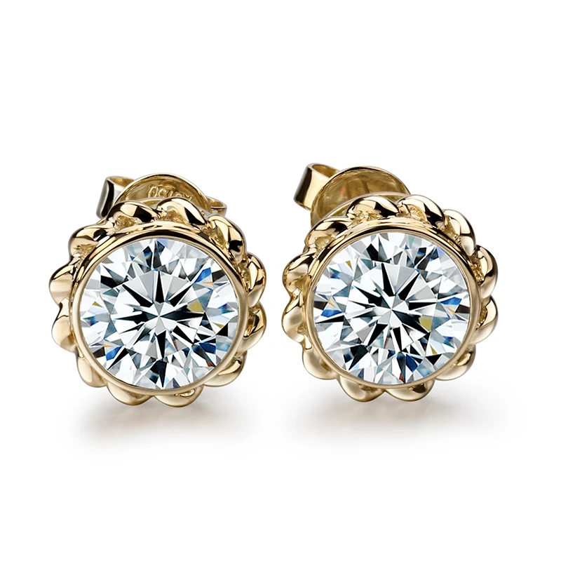 

Fashion Party Earrings 18K Yellow Gold Round Shape 1 Carat Moissanite Diamond Screw back Stud Earrings for Women Gifts