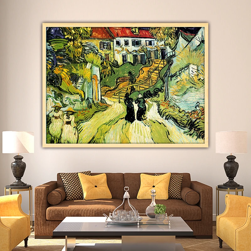 Van Gogh street and stairs with five figures diy by numbers art paint impressionist landscape decorative adult handdrawing | Дом и сад