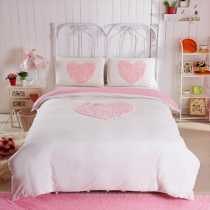 Princess heart shaped Crystal velvet Duvet Cover Bed skirt Pillowcase