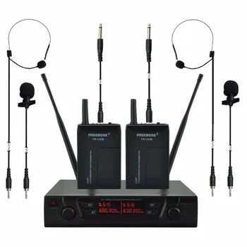 

FREEBOSS FB-U02B UHF Professional Microphones 2 Bodypacks + 2 Laples + 2 Guitar cables Karaoke Wireless Lapel Microphone System