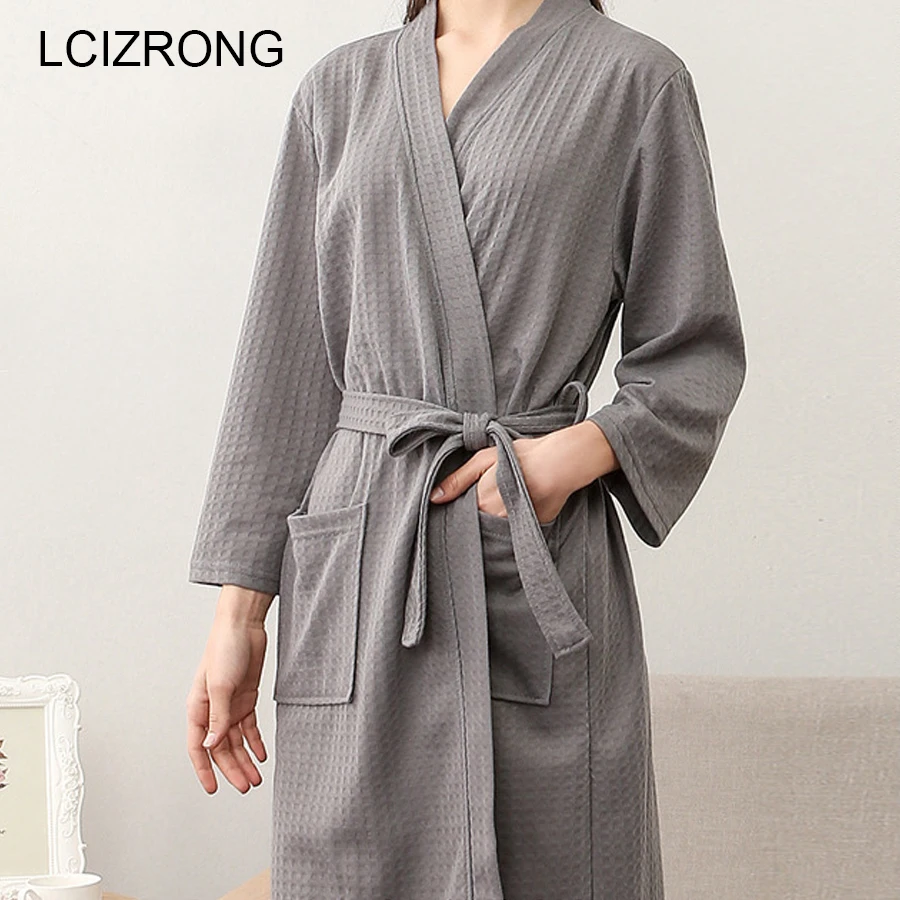 Summer Couple Waffle Bathrobe Women Sexy Plus Size Suck Water