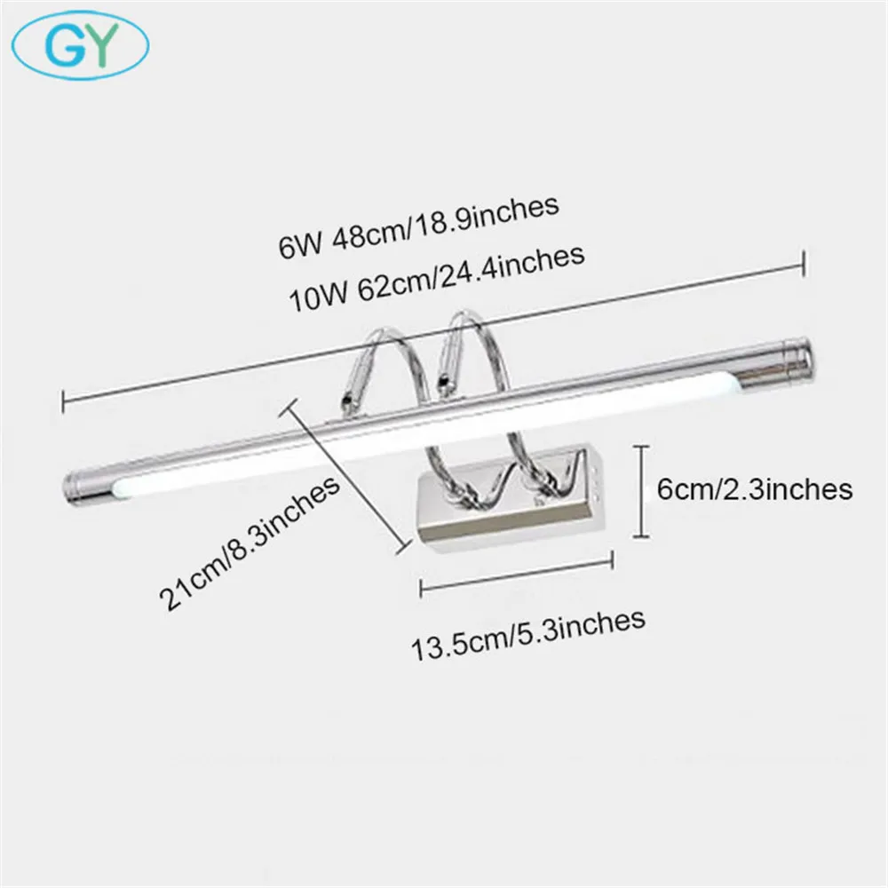 6 Вт 10 Вт L48cm L62cm Серебряный хромированный туалетный светильник s светодиодный зеркальный светильник для ванной комнаты туалетный столик лампа make up tafel kaptafel