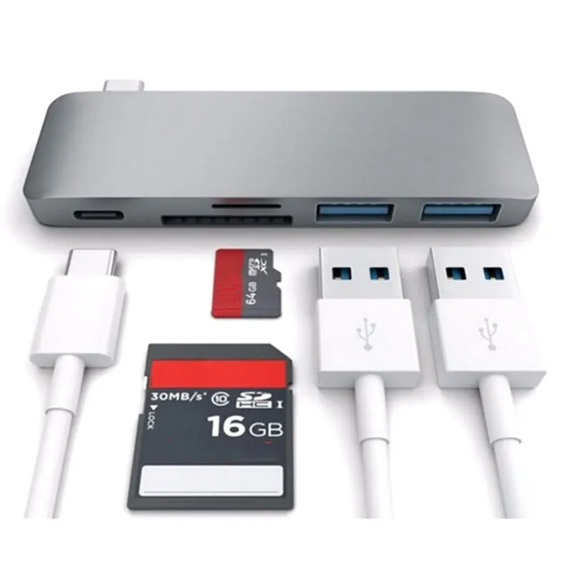 DOITOP USB-C концентратор нескольких Порты и разъёмы Тип-C концентратор адаптер конвертер с 2 USB 3,0 Порты Тип C зарядки Порты и разъёмы SD/TF Card Reader