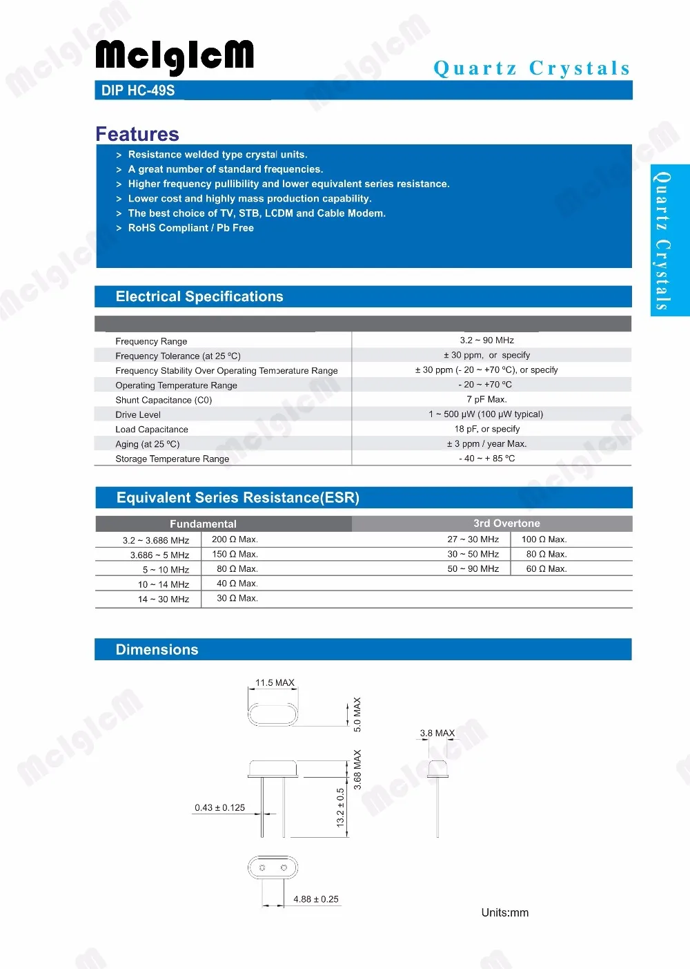 1000 шт. HC-49S 4,9152 МГц 20ppm 20pF Кварцевый резонатор