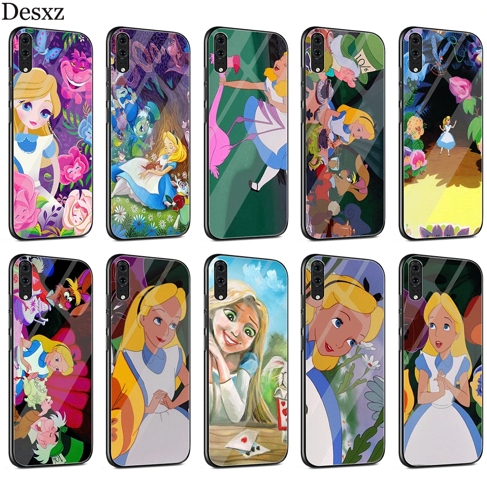 

Alice In Wonderland Retro Poster Case Glass For Huawei P30 P10 P20 Pro P Smart Mate 10 20 Lite Pro Y6 Y9 Honor 7A 8X 9 10 Cover