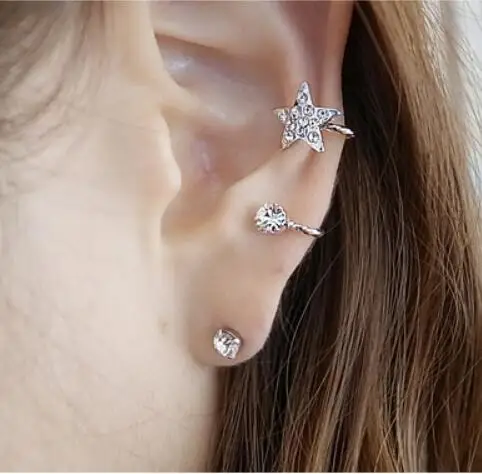 

2019 hot Fashion Leaf Design Crystal Stud Earrings Tassel Earrings for Women Star Ear Cuff Jewelry Gold Color Silver Earrings