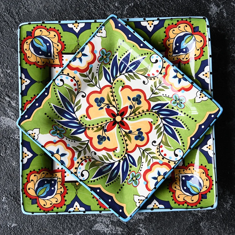 

EECAMAIL Creative Hand-painted Ceramic Tableware Blue Wave Card Series Square Plate Fruit Plate Salad Plate Tray Snack Plate