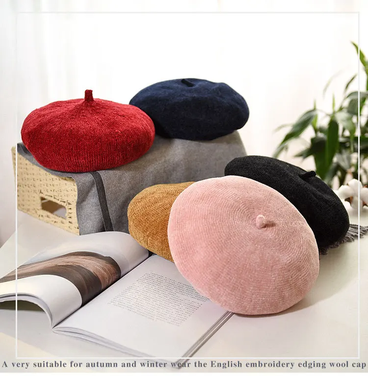 Новинка зимы женские теплые шенилль берет женский японский из повседневное тыква шляпа
