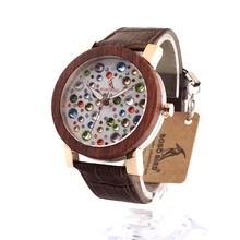 BOBOBIRD J06 Натуральная Кожа Роскошные Женщины Браслет Смотреть Полный Красочный Кристалл Женщины Повседневная Кварцевые Часы relojes mujer женская Подарков