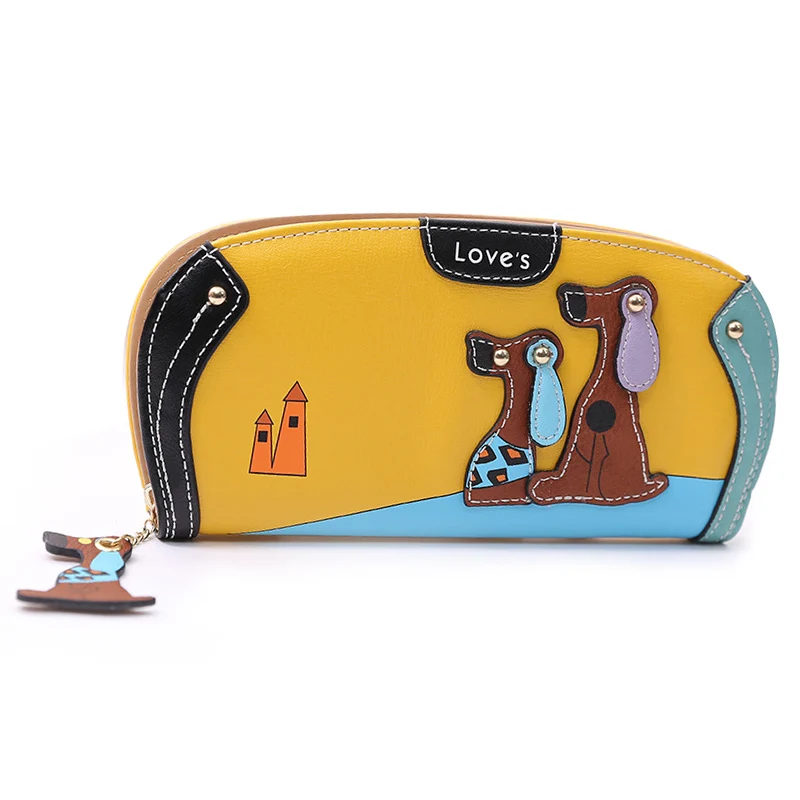 

New Arrive Fashion Cute Puppy Zipper Long Wallet Cartoon Dog 6 Colors PU Leather Women Wallets Ladies Clutch Card Holder