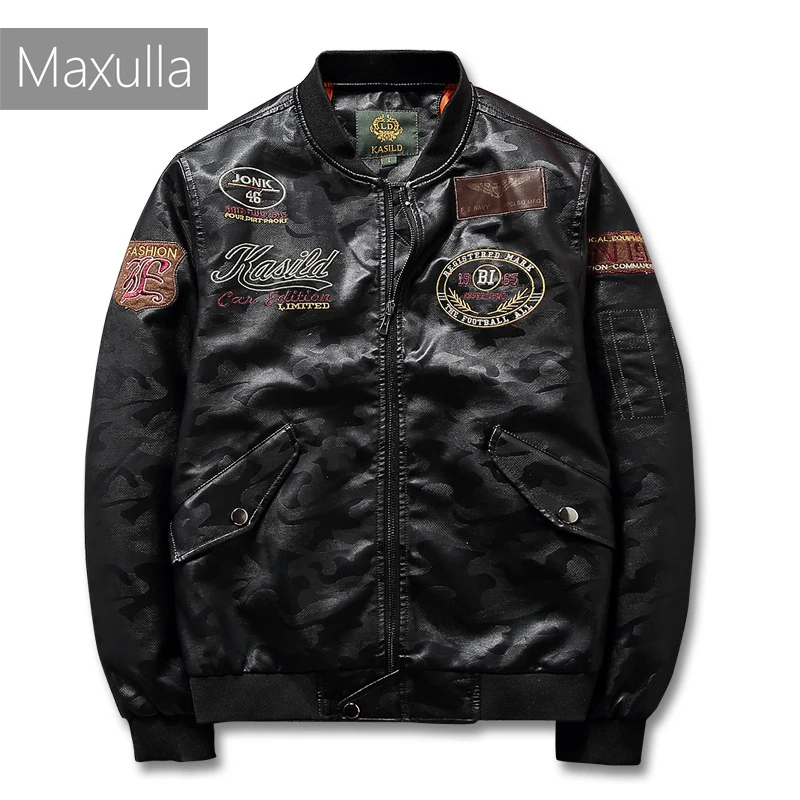

Maxulla Spring PU Leather MA1 Jacket Mens Casual Faux Leather Coats Male Motor Jacket PU Leather Jackets Big size Mla047