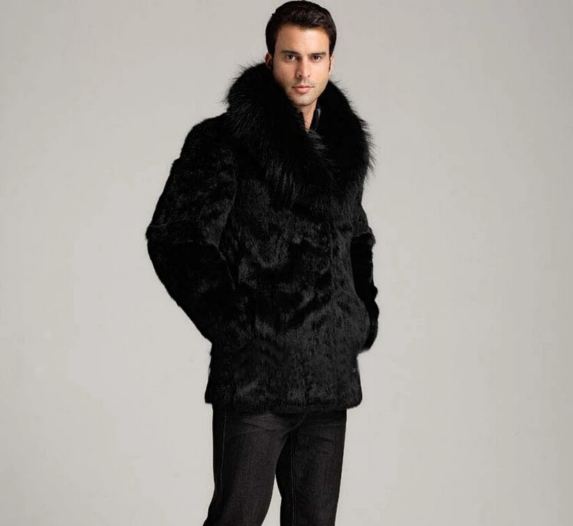 Black and White Faux Mink Fur Coat Fox Fur Collar Thick Warm Fur Coats ...