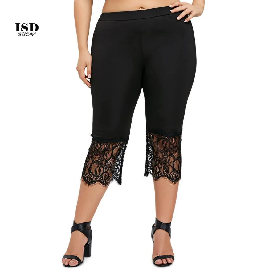 KLV Plus Size Women Hot Yoga Pants Calf Length Pants Loose Sport Lace