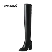 Ботфорты из натуральной кожи; женские облегающие высокие сапоги на высоком каблуке; пикантные вечерние обтягивающие сапоги; женская зимняя обувь; Цвет Черный