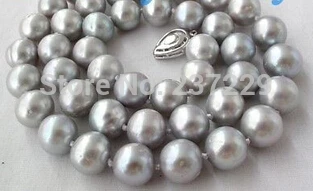 

Wholesale price FREE SHIPPING ^^11mm Gray Freshwater Pearl Necklace 925 Silver