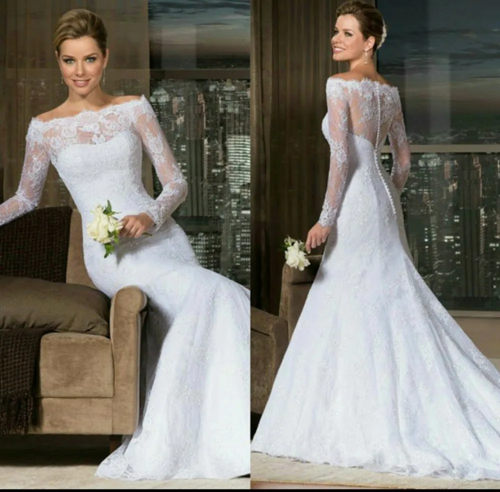 

2015 New Elegant Long Sleeve Quality Made Mermaid Lace Wedding Dress
