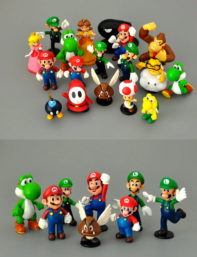 18 шт./лот, фигурки Супер Марио из ПВХ, игрушки Yoshi Peach Princess Luigi Shy Guy Odyssey Donkey Kong, Мультяшные куклы